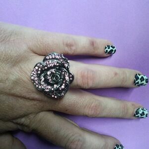Kissed By A Rose Ring 8 9 10 pink crystals adjusts